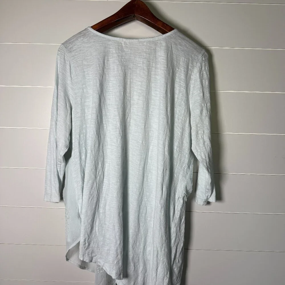 LOGO Lavish Knit Top Asymmetric Hem Embroidery XL- Ice Blue